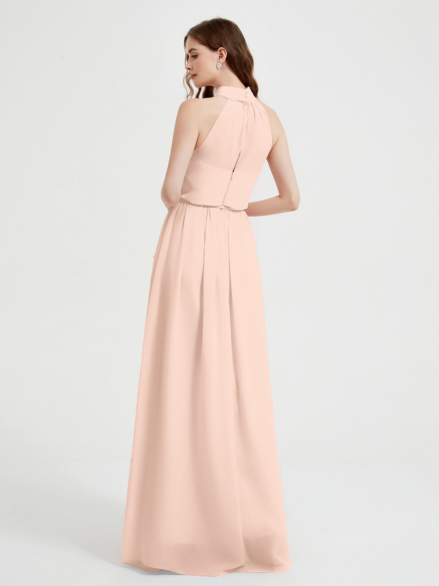 High Neck Full Length Dress with Slit Pearl Pink